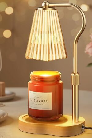 Candle Warmer Lamp, Wax Melt Warmer with 2 Bulbs for Scented Jar Candles, with Timer Dimmer Adjustable Height, Home Decor Gift for Girl Friend Mom Sister Women, No Flame No Smoke Warming Light, Amber