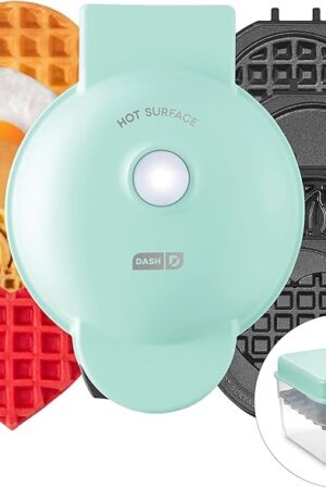DASH Multimaker Mini System - Waffle Maker with Six 4? Removable Plates & Storage Case: Waffle Iron & Griddle, 4-in-1 Mini Waffle Maker for Kids and Families – Nonstick Surface, Just Add Batter (Aqua)