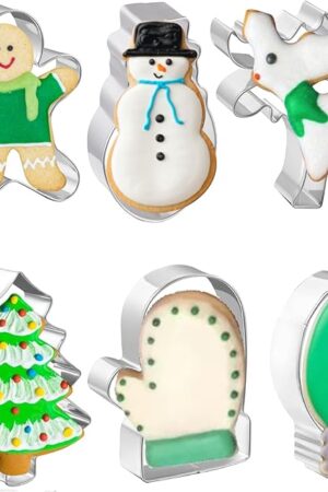 Christmas Cookie Cutters 6 PCS, 4'', Gingerbread Man, Christmas Tree, Snowman, Light Bulb, Mitten