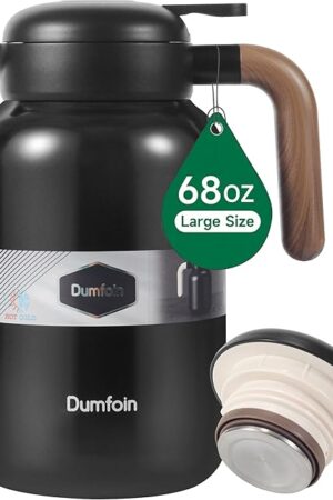 68 Oz Thermal Coffee Carafe, Stainless Steel Insulated Vacuum Coffee Carafes For Keeping Hot, 2 Liter Carafe for Hot Liquids (Black)