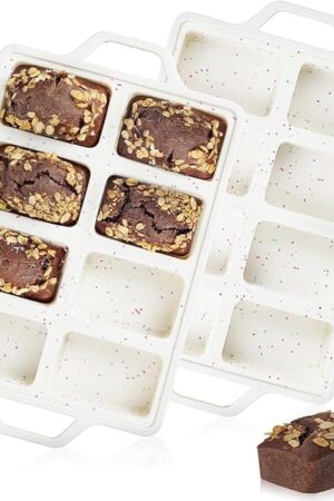 CAKETIME Mini Loaf Pans, Metal Reinforced Frame Silicone Mini Bread Loaf Pans 8 Cavities Nonstick for Baking Cornbread, Mini Bread, Mini Loaf, Brownie, Cheesecake, Chocolate 2 Pack Confetti, Small