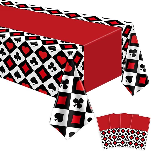 The 4 Pack Poker Tablecloth Casino Theme Party Tablecloth Las Vegas Table Cover Playing Card Casino Night Party Table Cloths Poker Theme Decor of 51X86IN