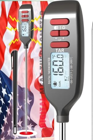 Antonki Meat Thermometer Digital, Smart Instant Read Food Thermometer with Super Long Probe for Cooking Grilling Baking Kitchen Candy BBQ Oil Liquid, Backlit Display, Battery Included