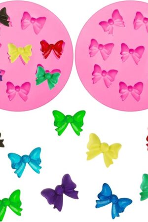 WILLBOND 2 Pieces Bows Silicone Mould Fondant Sugar Candy Bow Molds Chocolate Candy Baking Molds Bowknot for Birthday Wedding Party DIY Cake Cupcake