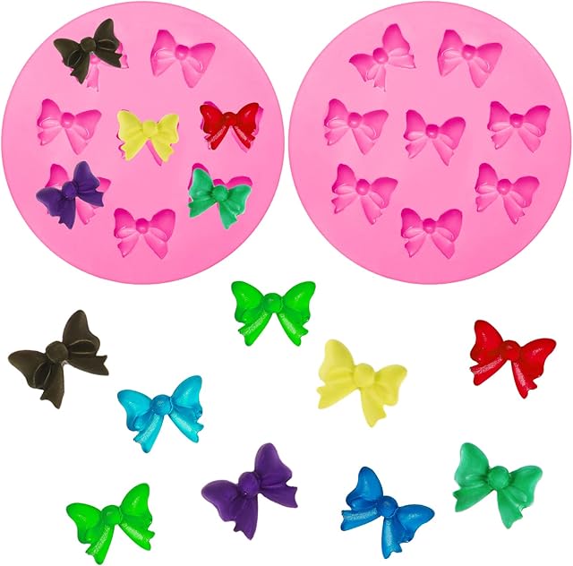 WILLBOND 2 Pieces Bows Silicone Mould Fondant Sugar Candy Bow Molds Chocolate Candy Baking Molds Bowknot for Birthday Wedding Party DIY Cake Cupcake