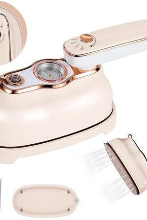 VAYALT Mini Steamer Travel Iron for Clothes, 180° Rotating Handheld Steam Iron, Two Ironing Modes, Three steam levels, 15 Seconds Quick Preheat, Suitable for Dormitory, Home and Travel(Beige)