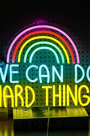 We Can Do Hard Things Neon Sign USB Powered Rainbow Neon Light for Wall Decor Colorful Dimmable LED Light Up Sign for Bedroom Classroom Party Practical Activity Title(16.3 * 12.4In)
