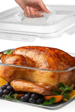 6500 ML / 220 oz / 28 Cup LARGE Glass Food Storage Container with Airtight Locking Lid. Ideal Storing food, Vegetables, Fruits. Baking Casserole, Lasagna, Roasting Turkey, Chicken BPA Free Oven Safe