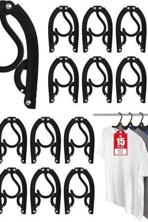 15 Pcs Travel Hangers Portable Foldable Travel Hanger Organizer, Plastic Cruise Ship Accessories Essentials Clothes Hanging Rack Folding Hangers for Traveling Camping Flying RV Europe Suitcase, Black