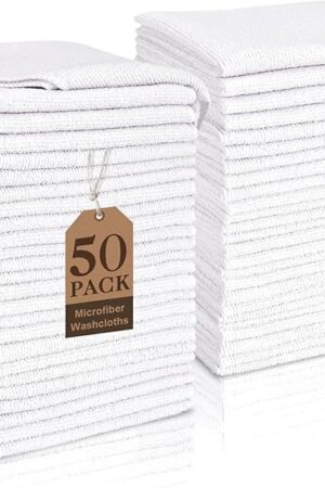 White Washcloths Bulk 50 Pack, Highly Absorbent & Quick Drying Face Towels, Premium Quality Soft Bath Towels, Multipurpose Microfiber Wash Cloths, 12x12 inches