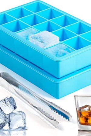 2 Pack Ice Cube Trays, ZDPMK Silicone Easy Release Flexible Molds 15 Ice Cubes Tray for Freezer，Cocktail，Whiskey，Reusable & BPA Free