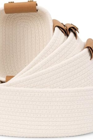 Beautiful Storage Basket Set of 5 - Sturdy Cotton Rope Baskets for Shelves Are Perfect for Organizing Your Home - Quality Storage Bins Easily Fit With Any Nursery or Bedroom Decor