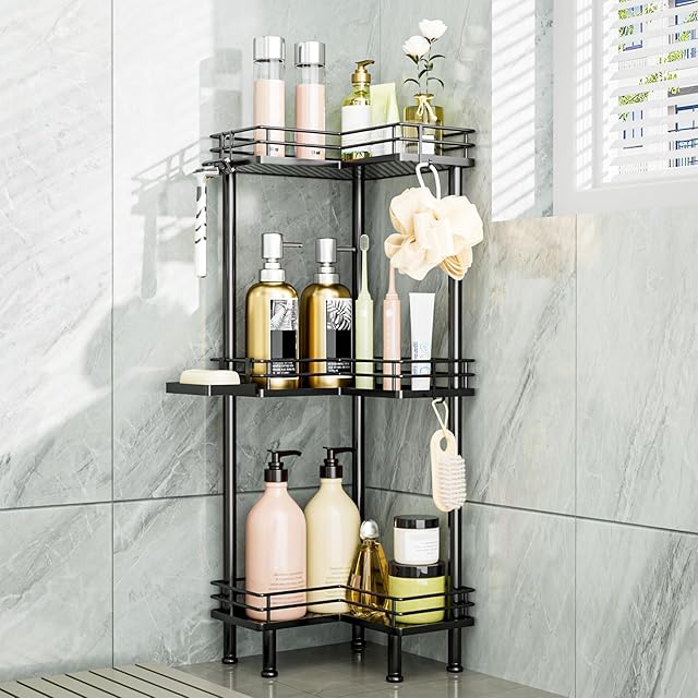 Consumest Stainless Steel Corner Shower Caddy Shower Organizer Black