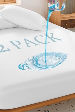2 Pack Twin Waterproof Mattress Protector Deep Pocket Mattress Cover, Soft Breathable Mattress Pad, Fitted Noiseless Waterproof Bed Cover Stretch to 19"