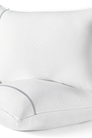 Bedsure Queen Pillows Set of 2, Luxury Hotel Firm Pillows for Sleeping, Decoration Strip Diamond Design Cover, Fluffy Original Down Alternative Filling for Side, Back or Stomach Sleepers
