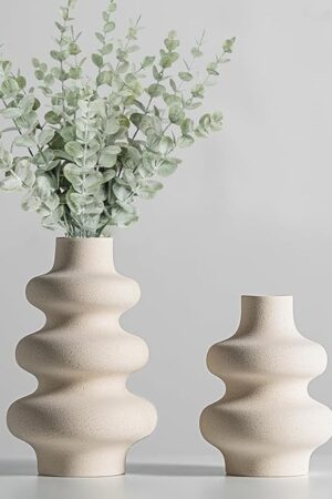Ceramic Vases Set 2, Modern Home Decor,Off White Round Vases,Modern Dried Flower Vases, Boho Home Decor for Centerpieces Wedding Dinner Table Party Living Room Office Bedroom