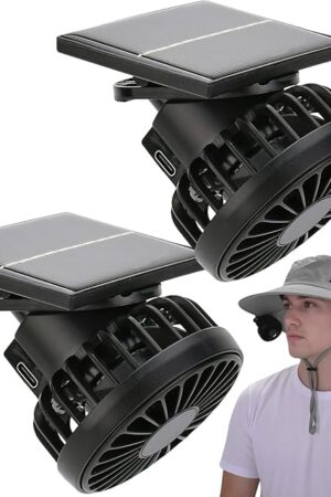 EINSKEY Solar Hat Clip Fan, 2-Pack Portable Mini Fans with Dual Power (Solar & Battery), Hands-Free Cooling Fan for Outdoor Hiking Golf Fishing Sports - Great for Kids & Adults (Black)
