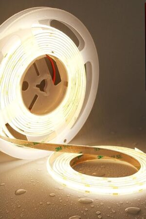12V COB LED Strip Light 3000K Warm White Waterproof IP65 480LEDs/M Super Bright 4000Lm CRI>90 16.4ft/5M Dotless High Density Cuttable Flexible for Cabinet Home DIY Lighting Projects
