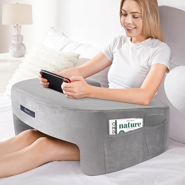 Reading Pillow for Gaming, Lap Desk Pillow for Laptop, Extra Large Arm Rest Pillow for Adult Working, Playing, Crocheting, Steam Deck Switch/Sitting in Bed Floor Couch Sofa Grey