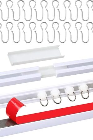 20 FT/240 IN Self Adhesive Ceiling Curtain Track Rail No Drill Rod Screws or Tools No Damage for Windows Cabinet Closet Bathroom Shower Curtain Room Divider