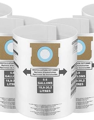 5 Pack For Shop Vac 5-8 Gallon Bags, For Type E - 90661 9066133; Type H 90671 9067133; VF2004, VHBS VDBS HEPA Vacuum Cleaner Disposable Collection Filter Bags,White