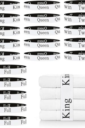 20 Pieces Bed Sheet Organizer Bands, Bed Sheet Size Label Bands for Linen Closet Organizers and Storage, Elastic Bedding Band Labels for Organizing Bed Sheets (King Queen Twin Full)