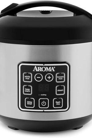 AROMA Digital Rice Cooker, 4-Cup (Uncooked) / 8-Cup (Cooked), Steamer, Grain Cooker, Multicooker, 2 Qt, Stainless Steel Exterior, ARC-914SBD