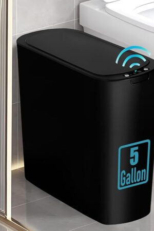 5 Gallon Motion Senor Bathroom Trash Can with Lid, Automatic Garbage Can Touchless, Smart Plastic Waste Basket for Narrow Spaces, Bathroom, Office, Bedroom, Living Room (Black)