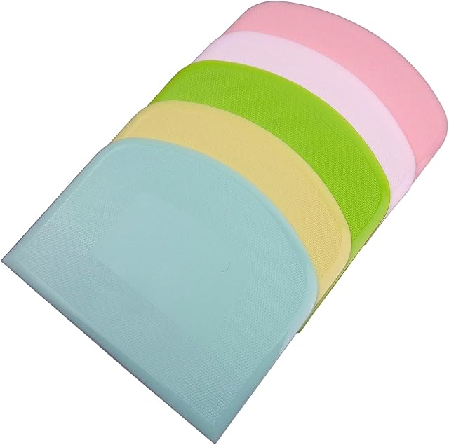 5-Pack Dough Scraper Bowl Food-safe Plastic Dough Cutter Flexible Bench Multipurpose Food Scrappers for Bread Dough Cake Fondant Icing