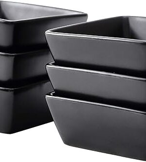 Bruntmor Black Ceramic Square Baking Ramekins For Soufflé, Crème Brulee, Jams, Dipping Sauces, French Onion Soup Oven Safe, Appetizer Sauce Dipping Bowls, (4 Oz, Set Of 6)