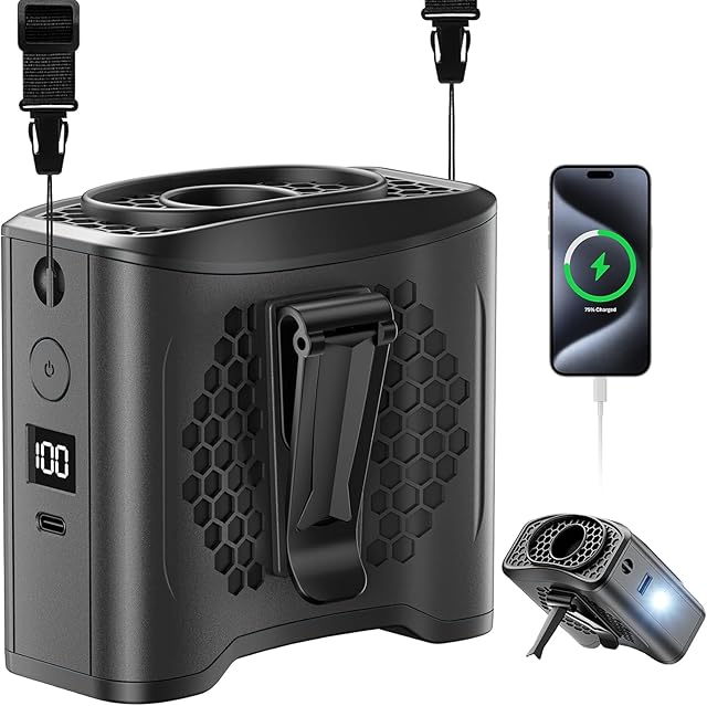 2025 Portable Fan Rechargeable,4 Speeds 13000RPM Strong Airflow with 10000mAh Battery & Mobile Charging, Hands Free Fan for Neck/Desk, SOS Light, LCD Display, Type-C Fast Charge, Outdoor Trave-Black
