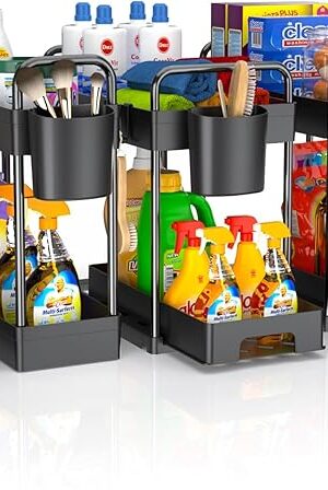 4 Pack Under Sink Organizer and Storage - Stackable 3 Size 2 Tier Bathroom Under the Sink Organizers Multi-Usage Kitchen Cabinet Organizers and Storage Sink Bath Shelf Baskets