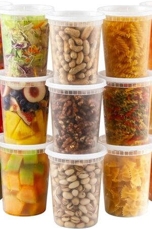 AOZITA 20 Sets 32 oz Plastic Deli Food Containers With Lids, Airtight Food Storage Containers, Freezer/Dishwasher/Microwave Safe, Soup Containers For Takeout Meal Prep Storage