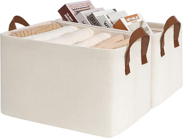CHICVITA Storage Baskets for Shelves, Closet Organizers and Storage, Modern, Beige, 2-Pack, 16 ¾" L x 11" W x 9 ¾" H