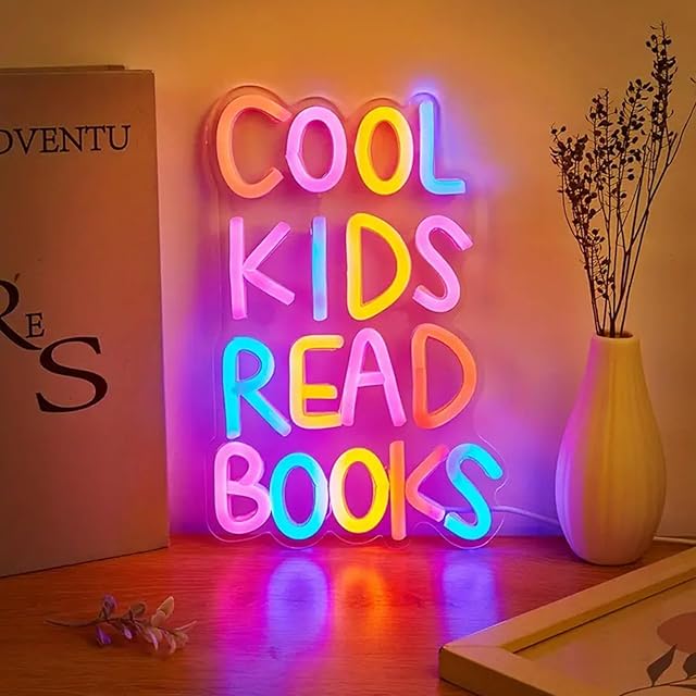 Cool Kids Read Books Neon Signs Books Neon Light for Reading Room Hanging Decorations Library Classroom Read Corner Decor with Dimmable Switches for Bedroom Decor