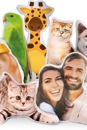 Custom Pet Pillow with Picture, Personalized Photo Dog Cat Face Shaped Pillow, Customized Stuffed Animal Pictures Pillows Memorial Loss Sympathy Gifts - 12"
