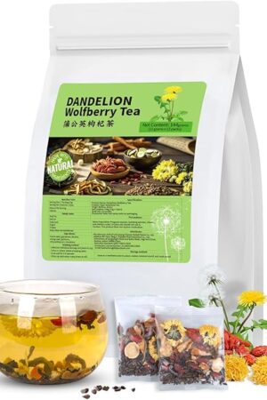 Dandelion Wolfberry Organic Tea, 1 Pack/12 Bags, Chinese Herbs | Supports Kidney & Liver | Traditional Seven Herbs | Dandelion Root Tea Bags
