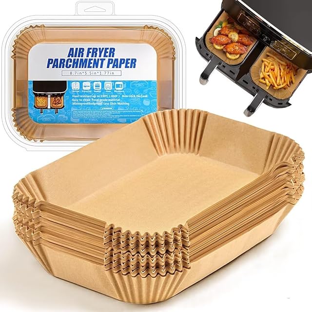 Air Fryer Liners Disposable for Ninja Airfryer: 125pcs 8.7x5.5" Rectangle Parchment Paper for Air Fryer Dual Basket Ninja DZ201 DZ401 Foodi 8Qt and Above Air Fryer liner Accessories