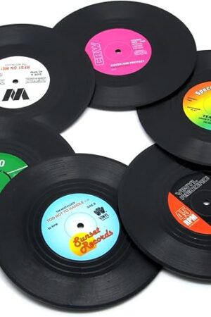 Coaster Vinyl Record Disk Coasters for Drinks - Tabletop Protection Prevents Furniture Damage (6 PCS Vinyl)