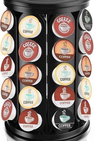 CEHNCEH Coffee Pod Carousel Organizer: Compatible with 40 Keurig K-Cup Pods, Large Compacity Coffee Capsule Holder, NEW Modern Design, Home or Office Kitchen Counter Organizer(Black)