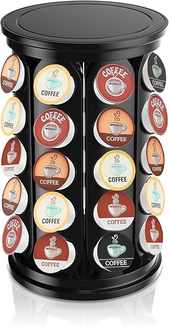 CEHNCEH Coffee Pod Carousel Organizer: Compatible with 40 Keurig K-Cup Pods, Large Compacity Coffee Capsule Holder, NEW Modern Design, Home or Office Kitchen Counter Organizer(Black)
