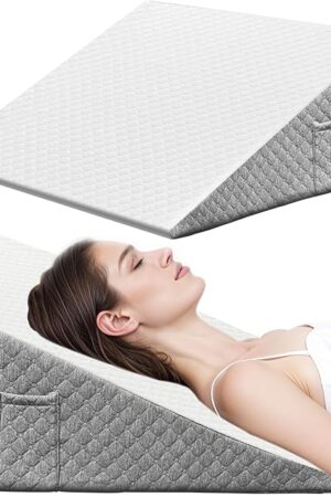 Wedge Pillow, 10 Inch Bed Wedge Pillow for Headboard, Pillow Wedge for Acid Reflux Relief, After Surgery, Sleeping，Back Pain Relief, Memory Foam Top, LightGrey