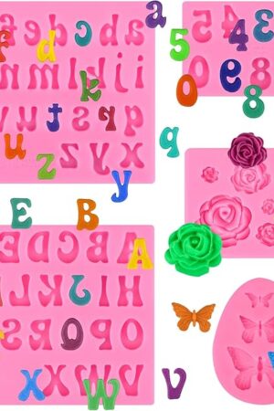 Actvty Letter Silicone Molds for Chocolate, 5 Pcs Uppercase Lowercase Alphabet Chocolate Molds and Number Flower Butterfly Fondant Molds for Making Strawberries, Candy, Cake Decorations