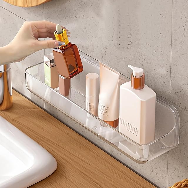 Acrylic Wall Mounted Shower Caddy Large Size Clear Acrylic Shelf for Bathroom Kitchen 12.8L x 3.6" W x 3.3" H