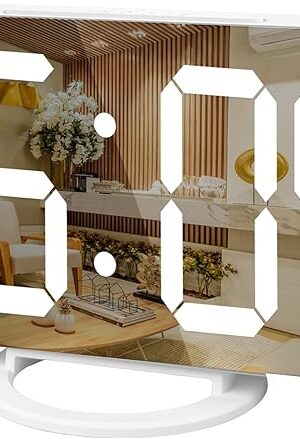 WulaWindy Digital Alarm Clock, Large Mirrored LED Display, with USB Charger, Snooze Function Dim Mode Wall Hanging Beside Desk Clock for Bedroom Room Decor
