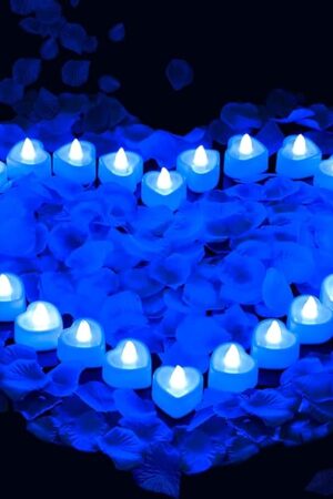 2000PCS Silk Rose Petals with 24 LED Tea Lights Candles, Romantic Night Decoration Set, Romantic Valentine, Wedding Anniversary, Send her and him Memories (Blue)