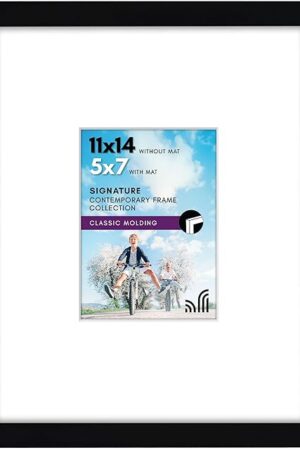 Americanflat 11x14 Picture Frame with Shatter-Resistant Glass - Use as 5x7 Frame with Mat or Display 11x14 Photo Without Mat - Signature Collection - Picture Frames for Wall Display - Black