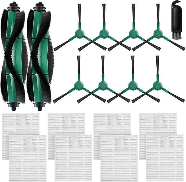 Accessories Kit Compatible for iRobot Roomba Combo Essential Series Q011, Q0120, Y0140, Q0520, Y0110 Robot Vacuum Replacement Parts, 2 Main Brush, 8 Side Brush, 8 Hepa Filter (18 Pack)