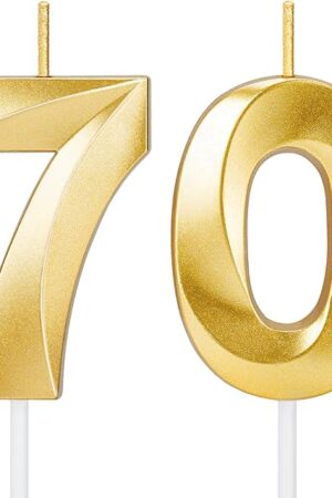 70th Birthday Candles for Cake,Gold Number Candles for Happy Birthday Cake Toppers,Birthday Decorations for Women Men Party Anniversary Wedding
