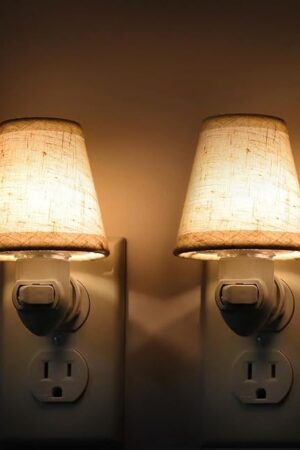 Vintage Plug in Night Light with Switch, 2-Pack 0.5W LED Night Lights Plug into Wall Socket, Soft Warm Baby Nursery Nightlight with Linen Fabric Lamp Shade for Adult Kids Room Bathroom Hallway